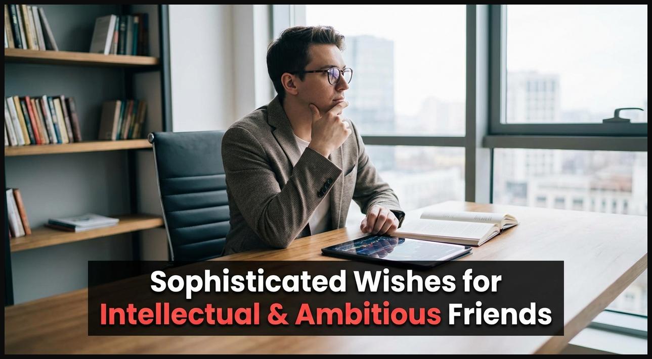 A person with a thoughtful expression in a modern, organized setting, symbolizing advanced and sophisticated birthday wishes.