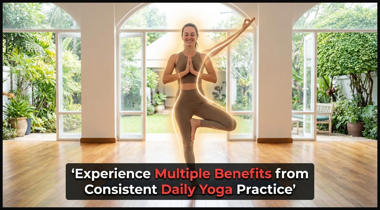 Person in a balanced yoga pose, illustrating the physical and mental benefits of daily practice.