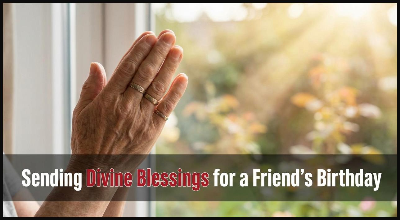 Hands clasped in a gesture of prayer or blessing, with a soft, serene background, representing birthday blessings for a friend.