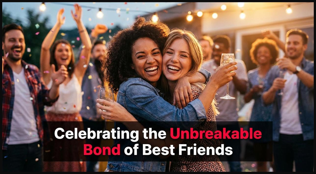 Two best friends sharing a moment of genuine connection and celebration, emphasizing their strong, unique bond.