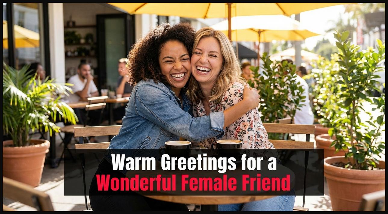 Two female friends sharing a joyful moment, perhaps a hug or a coffee, symbolizing birthday wishes for a female friend and their strong bond.