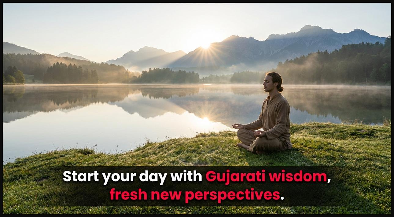 A person meditating in a peaceful morning landscape with mountains and a lake, symbolizing daily wisdom for a fresh start.