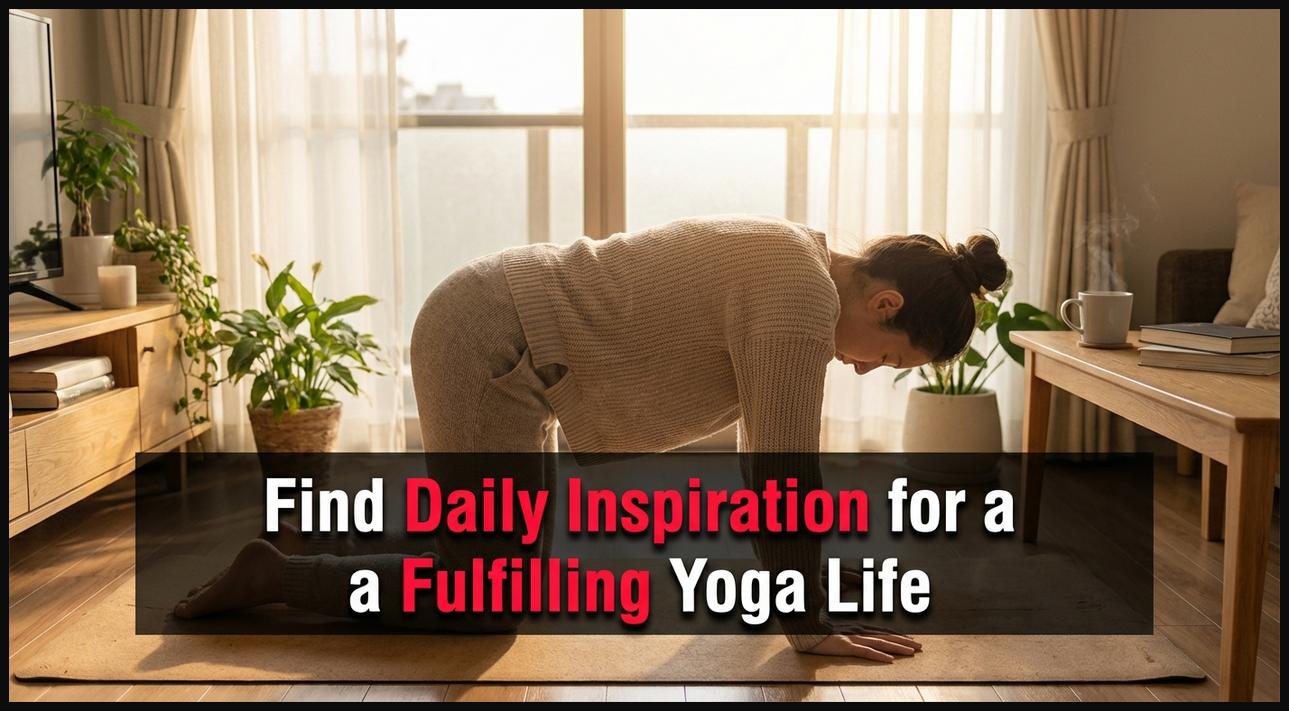 Person performing a simple yoga stretch in their living room, representing daily inspiration.