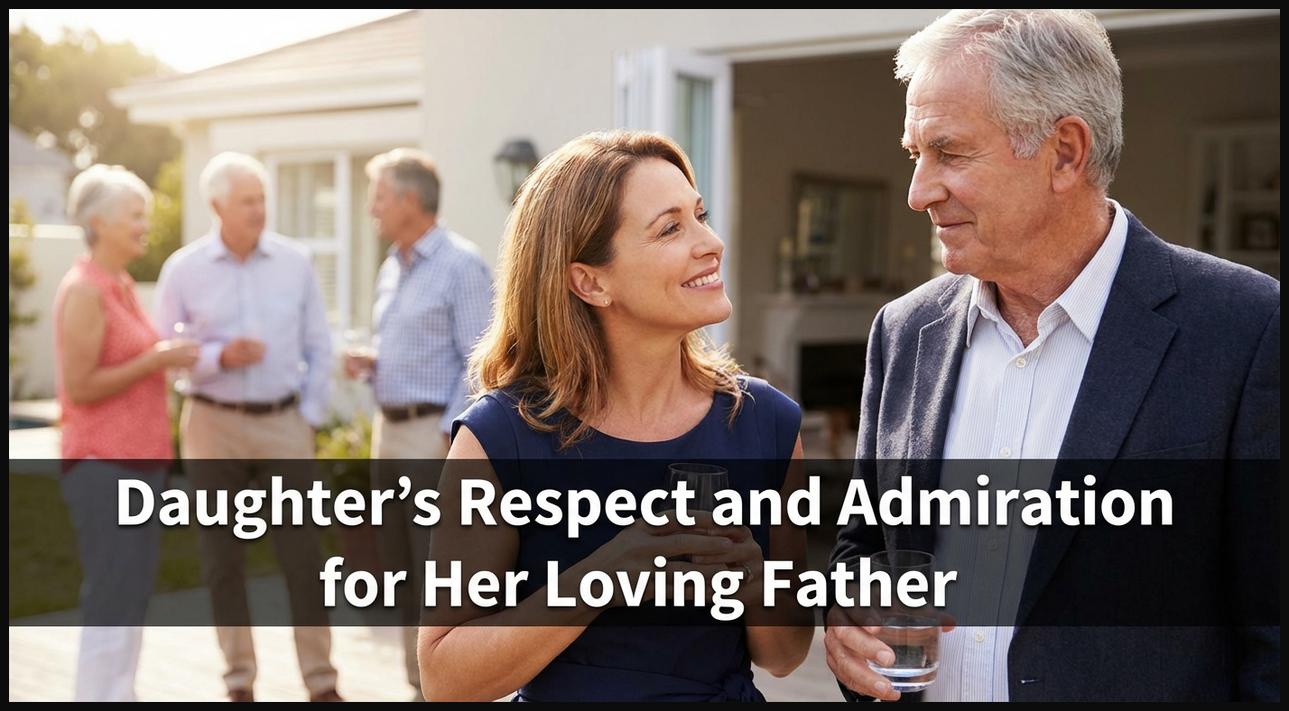 Grown daughter looking up at her father with deep respect and admiration in her eyes.