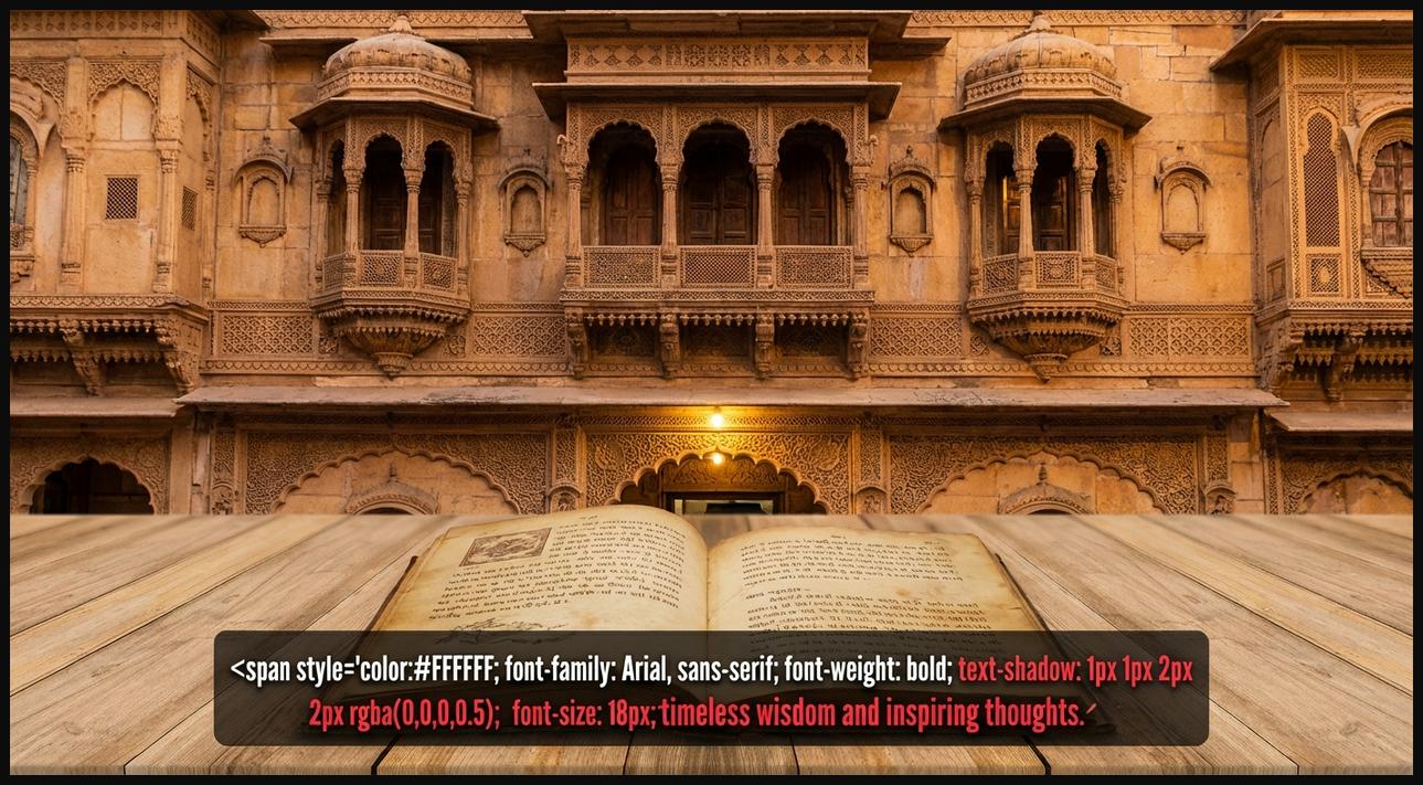 Traditional Gujarati architecture with an ancient book displaying Gujarati script, representing Gujarat's rich legacy of knowledge and wisdom.