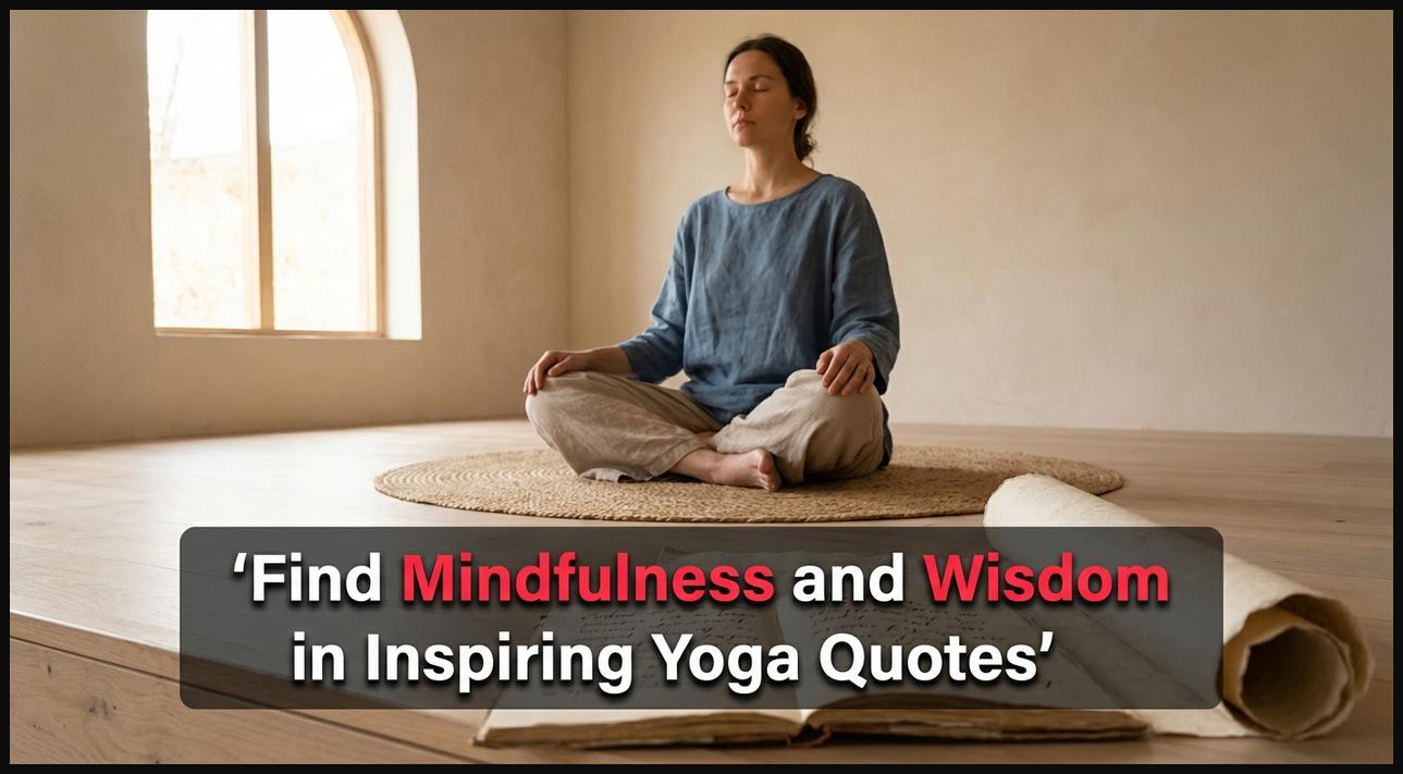 Person meditating peacefully, with an open book suggesting yoga wisdom and mindfulness quotes.