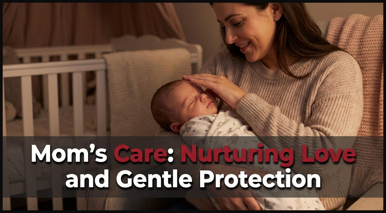 A mother gently stroking her sleeping baby's head, showing profound care and nurturing.