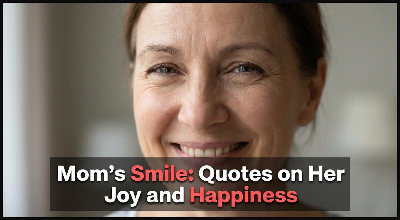 A close-up of a mother's genuine, radiant smile full of happiness.