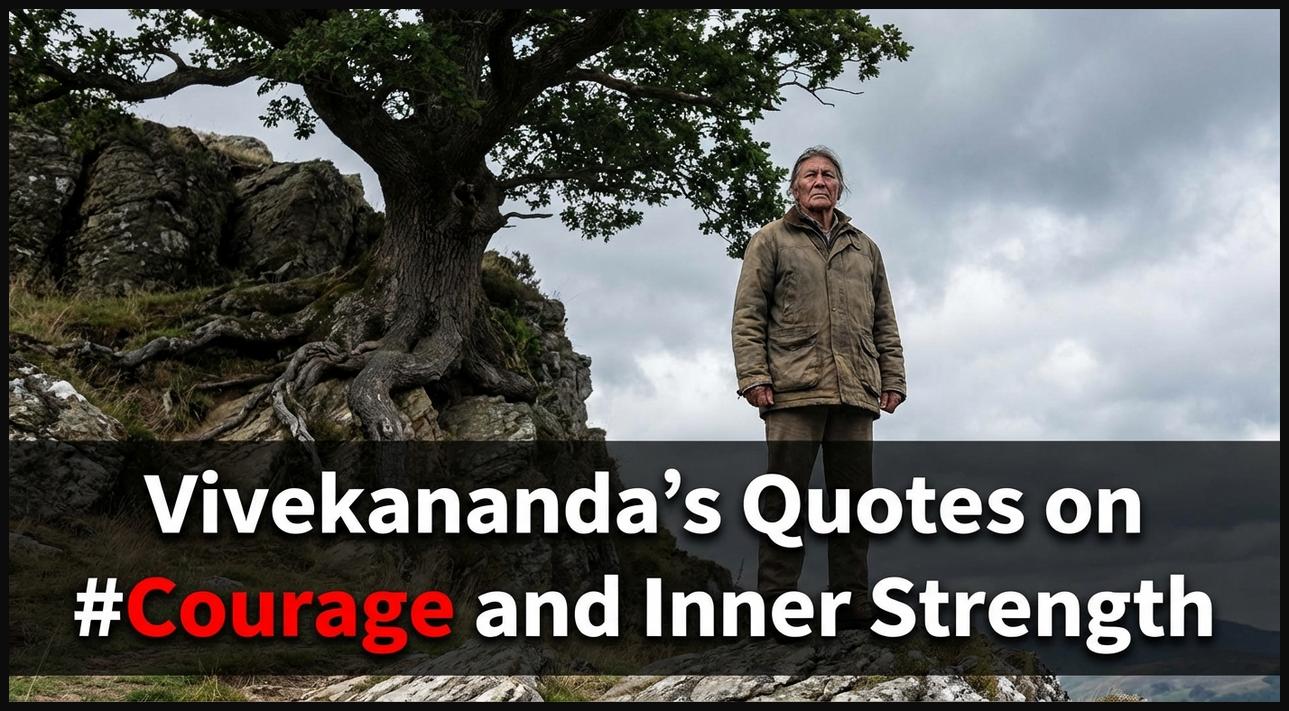 A person with a determined gaze, embodying Swami Vivekananda's quotes on courage and inner strength.