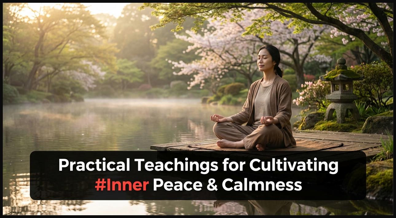 A person meditating in a peaceful garden, illustrating Swami Vivekananda's teachings for inner peace and calmness.